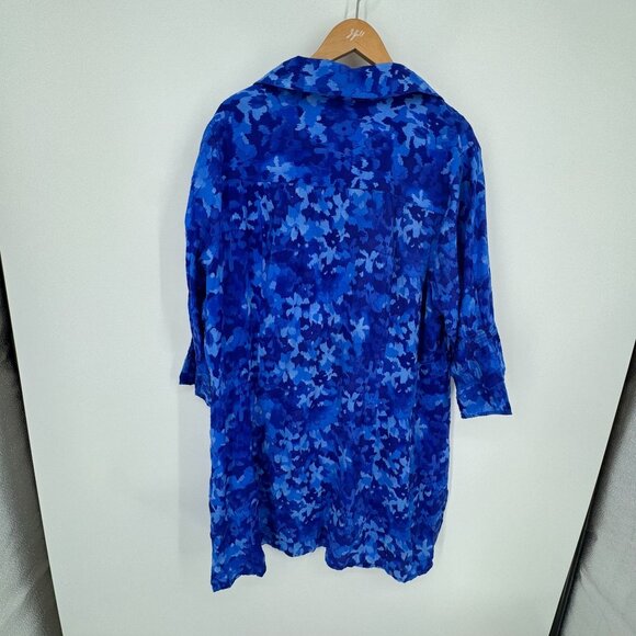 Coldwater Creek Womens Button Up Blue Floral Blouse 2X Pintuck Pleats 3/4 Sleeve - Picture 7 of 8
